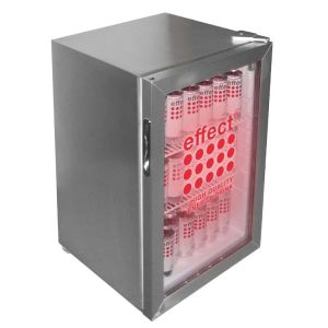 effect® Silver Cooler, kleiner Kühlschrank mit transparenter Tür.