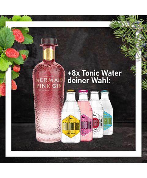 Mermaid Pink Gin 0,7L mit 8x Goldberg Tonic Water 0,2L Glasflasche nach Wahl im Paket zum Vorteilspreis