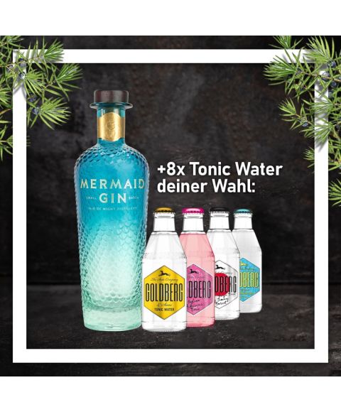 Mermaid Gin 0,7L mit 8x Goldberg Tonic Water 0,2L Glasflasche nach Wahl im Paket zum Vorteilspreis