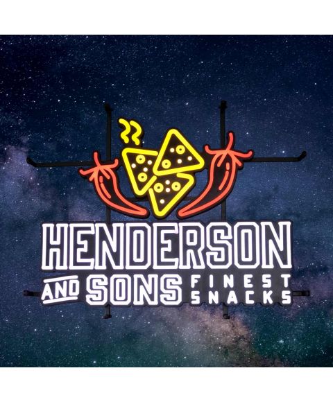 Henderson & Sons LED Neon Leuchtreklameschild mit Pepperoni und Tortilla Chips