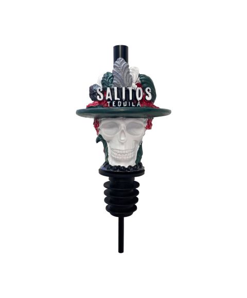 Bunter Flaschen-Ausgießer-Aufsatz von SALITOS im Muerte Totenkopf Design passend für alle herkömmlichen Flaschenhälse.